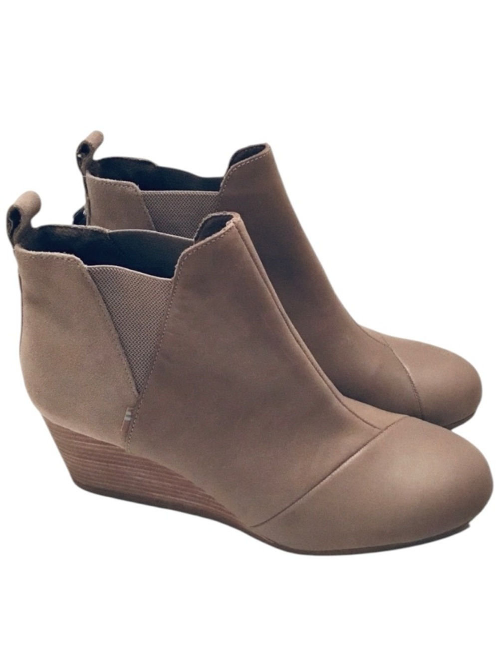 TOMS Kelsey Wedge Ankle Boots Taupe Grey Leather Chelsea Pull-on Size-12